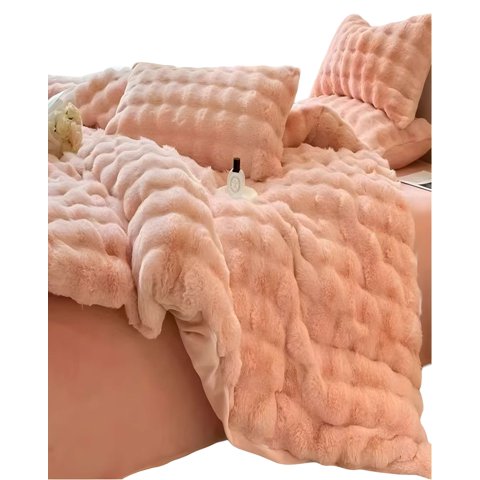 Genérico - Cobertor Imitacion De Piel De Conejo Con Chiporro Salmon 2 Plazas