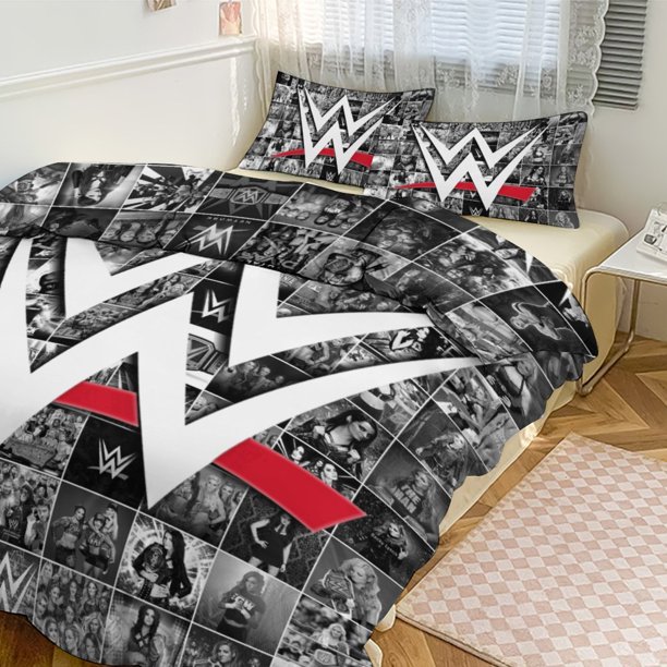 WWE 3-Piece Comforter Set for Bedroom WWE Bedding Set for Kids Adults Soft Microfiber Duvet Cover Set with Zipper Closure
