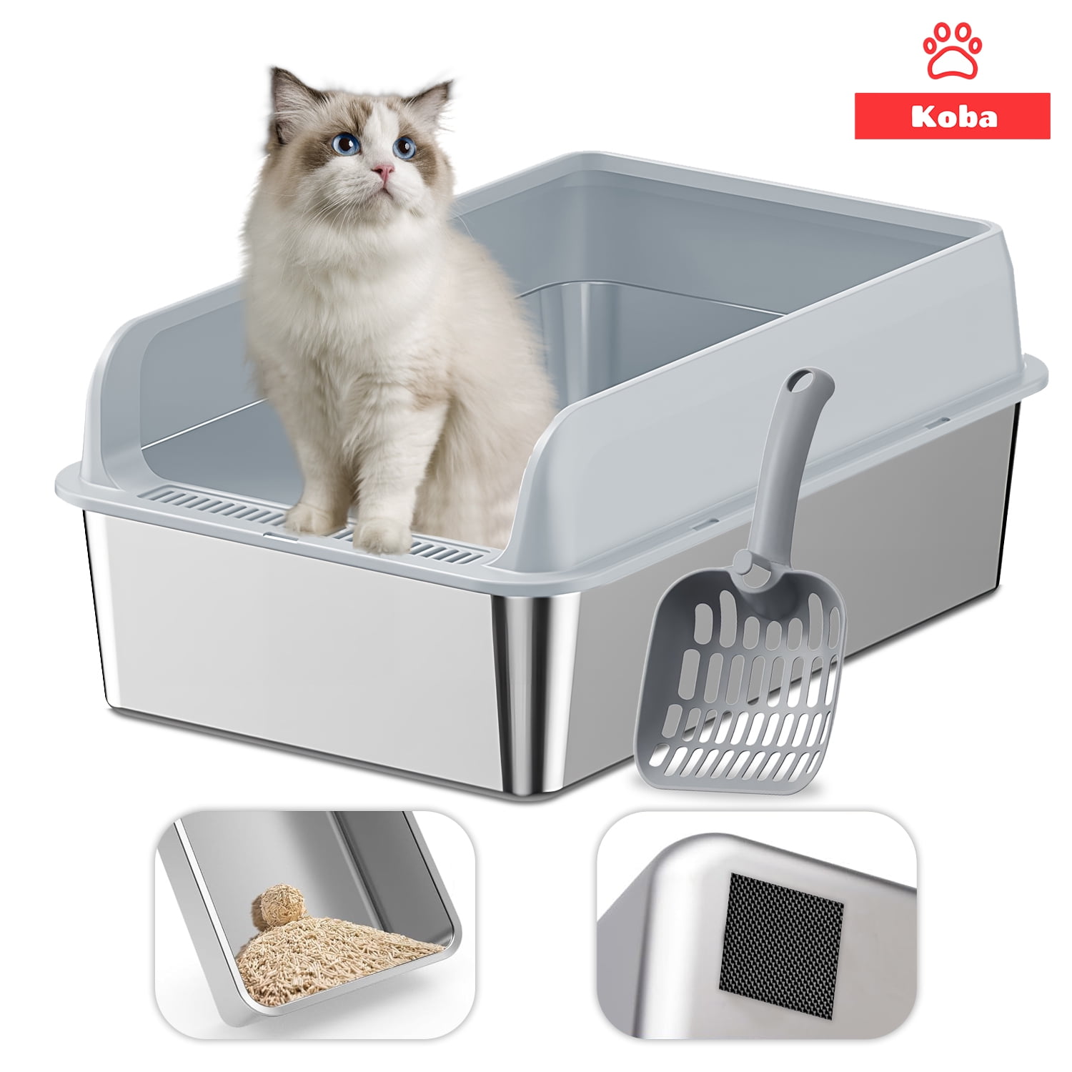 Arenero Gatos Grande Baño Sanitario Acero Inox Con Pala Gris Gris