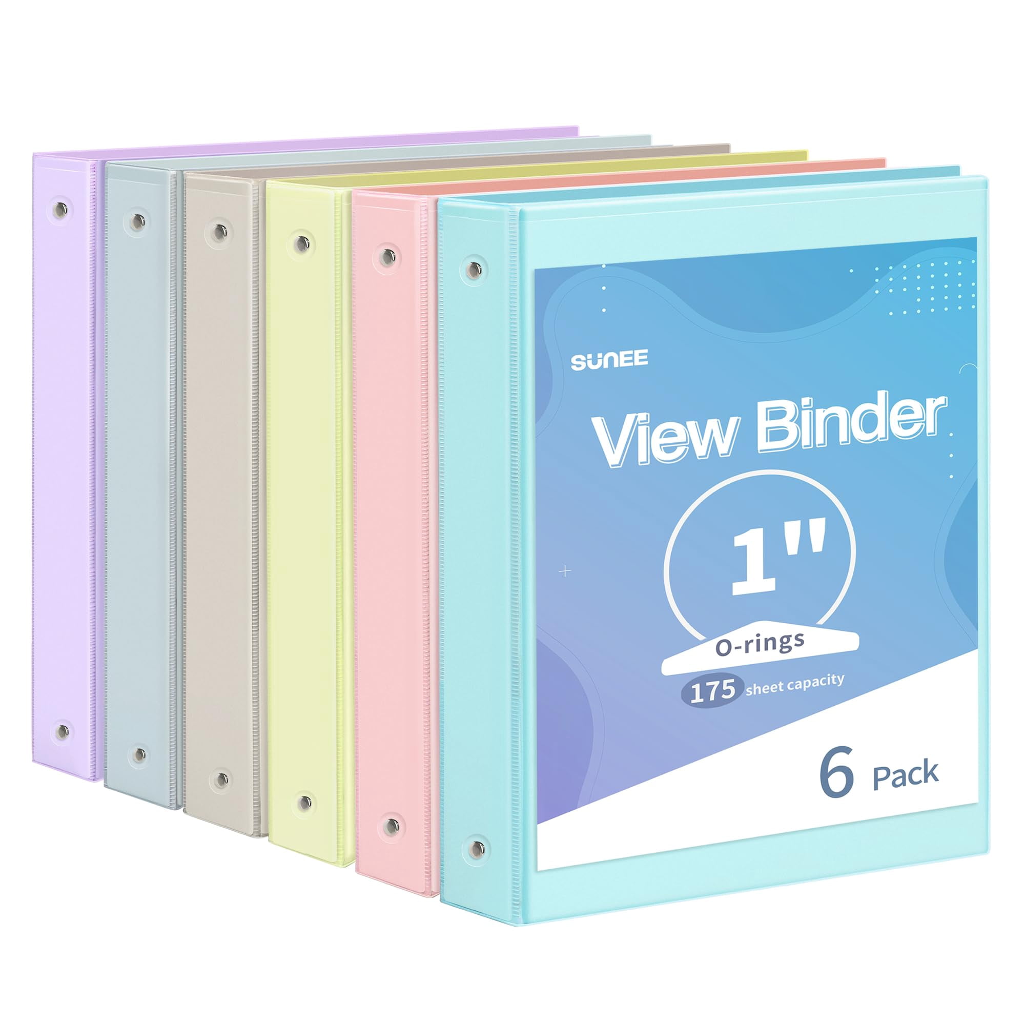 Binder Sunee 3 Anillas De 1 Pulgada, Paquete De 6 Unidades, Sin Pvc, Clear View