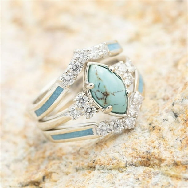3 pieces/set Turquoise and Moissanite Engagement Rings - 18K Gold Plated Multilayer Hollow Design - Perfect for Anniversary, Birthday, and Christmas Gifts - Sizes 5-11