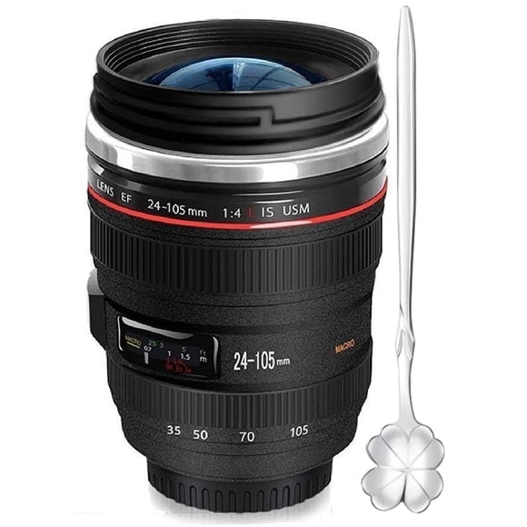 Taza de café con lente DEEXITO, 350 ml, con cuchara