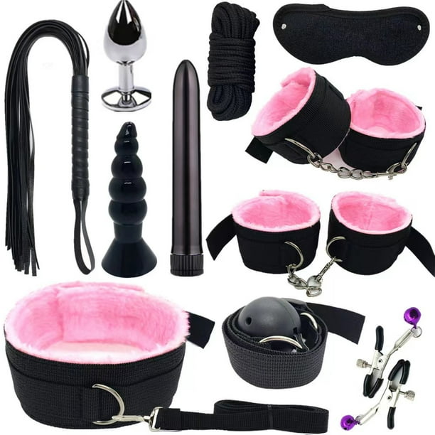 1 Set Men's Handcuffs Eyes Blinder Whip Plush Sex Toys, 11pcs SM Tools Valentine's Day Gift