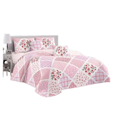 Genérico - Cubrecama Quilt Verano King - Patchwork Rosas Kfl957