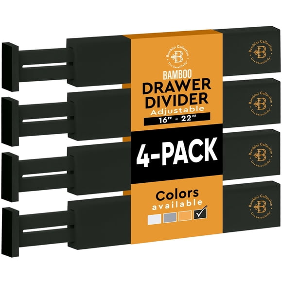 Separadores de cajones Bambüsi, paquete de 4 unidades, 2,6 cm de altura, ajustables, negros