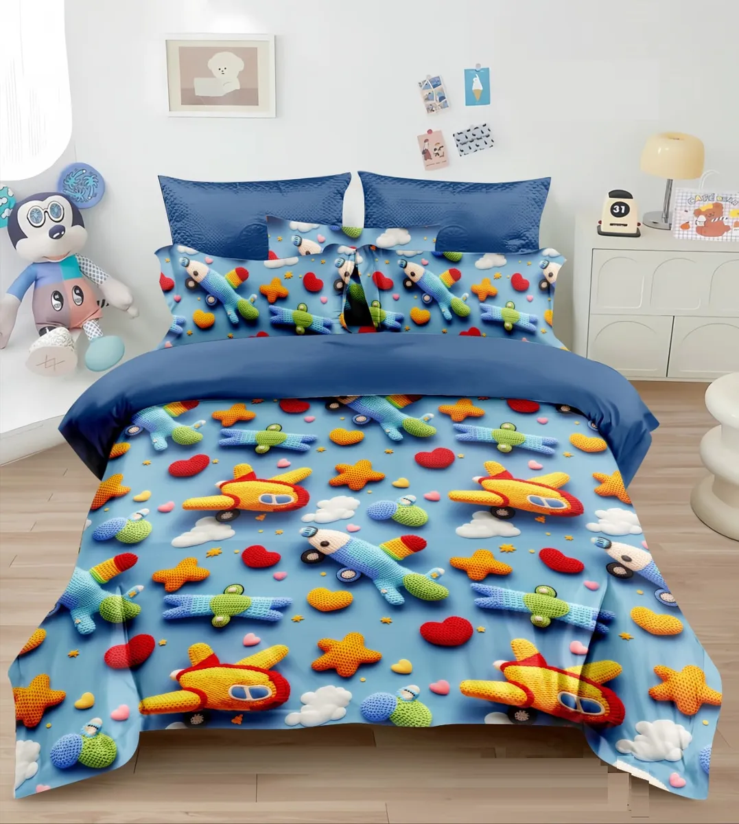 Casadeliacl - Cubrecama 5D Quilt De Verano 1.5 Plaza Tiernos Diseños Tf Azul Acero Aviones