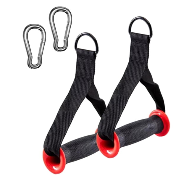 Asas de ejercicio con bandas de resistencia para entrenamiento de fuerza y fortalecimiento de cuerpo completo con mosquetón para máquina de cable, i negro y rojo