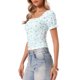 thumbnail image 4 of INSPIRE CHIC Elegante Top Corto con Nido de Abeja para Mujeres Regreso a Clases Ajuste Ceñido Blusa Campesina Floral Azul Blanco XL, 4 of 6