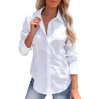 Camisa Siliteelon De Manga Larga Con Botones Para Mujer, Color Blanco, Talla L