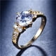 thumbnail image 1 of Boho Purple Pink Zircon Ring Round Cut 18k Gold Plated Wedding Engagement Evening Party Ring, 1 of 3