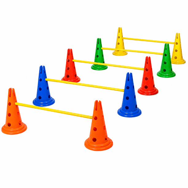10 Conos Con Orificio 32 cm + 5 Bastones 100 cm Entrenamiento