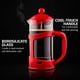 thumbnail image 2 of Prensa francesa OVENTE FPT34R de vidrio borosilicato rojo de 1 litro, 2 of 9