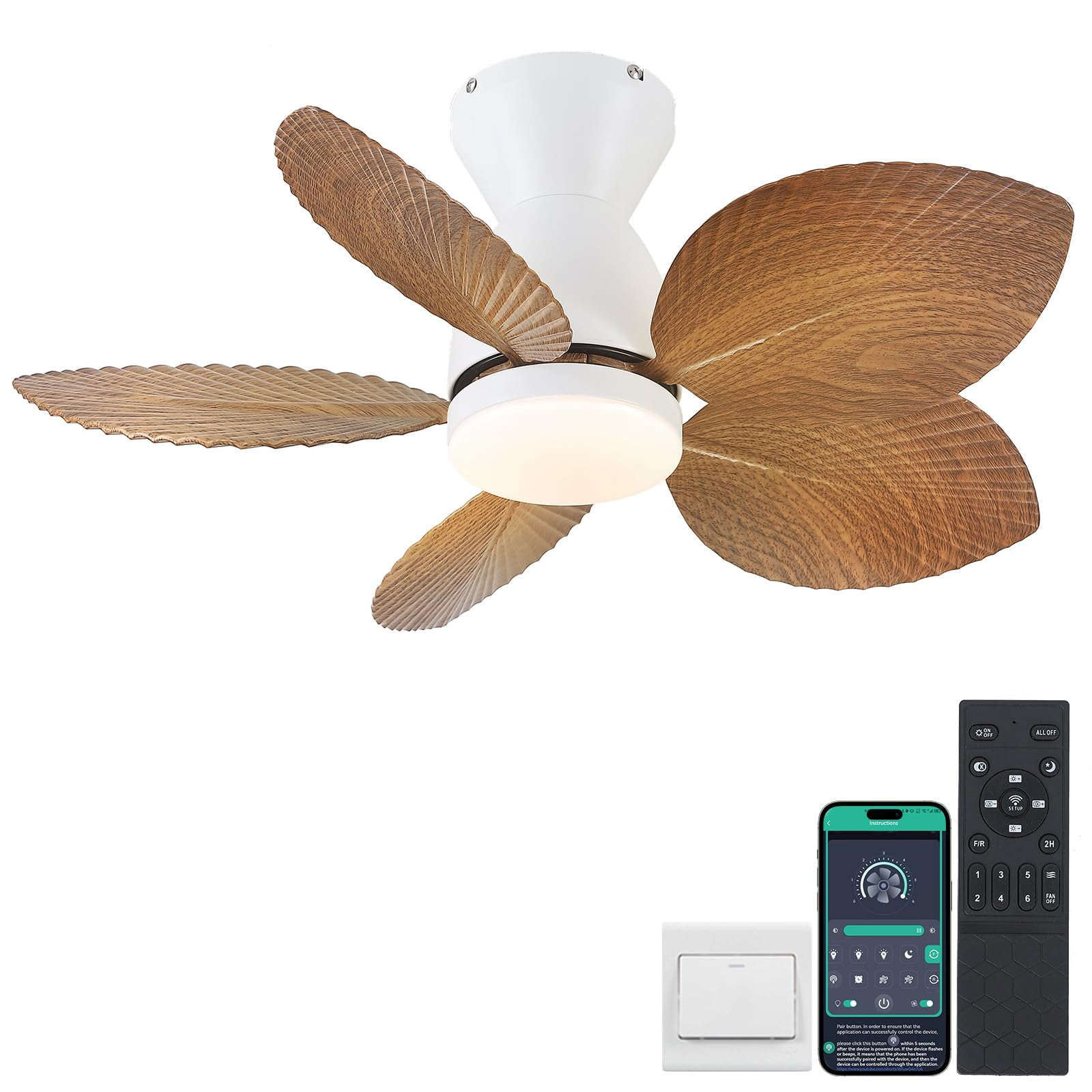 Ventilador De Techo Kviflon Low Profile Con Luces Y Mando A Distancia De 30 Pulgadas