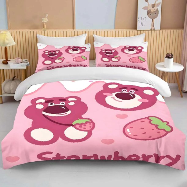 Strawberry Bear Duvet Cover Pillowcase, Cute Home Room Bedroom Decoration, Bedding Set, Boy Girl Gift Queen Double Bed Bed Sheets