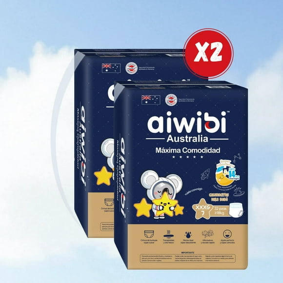 Pack 2 pañales premium aiwibi pants 7 XXXG 32 U