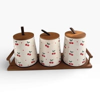 Oem - Set 3 Frascos Hermeticos De Ceramico Con Tapa Cerezas 15Cm