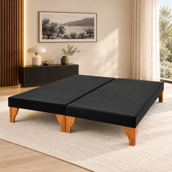 Base de cama King Kumara en felpa negra, 180x200 cm, sin colchón