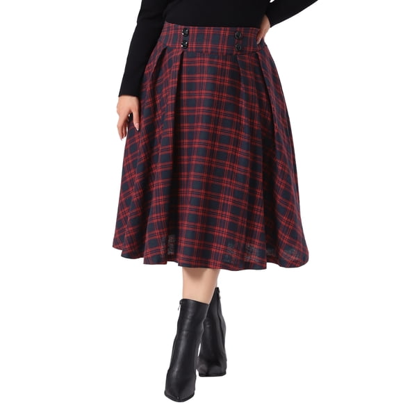 Agnes Orinda Conjuntos de Halloween Falda de Navidad Vintage de Colegio para Mujer de Talla Grande con Cuadros de Cintura Alta Casual para Fiesta Línea A con Bolsillos 3X Rojo