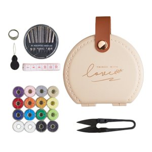 Magideal - Kit De Costura, Estuche De Cuero Sintético, Enhebrador, Hilo De Tamaño Mini, Accesorios De Costura, Tijeras Albaricoque