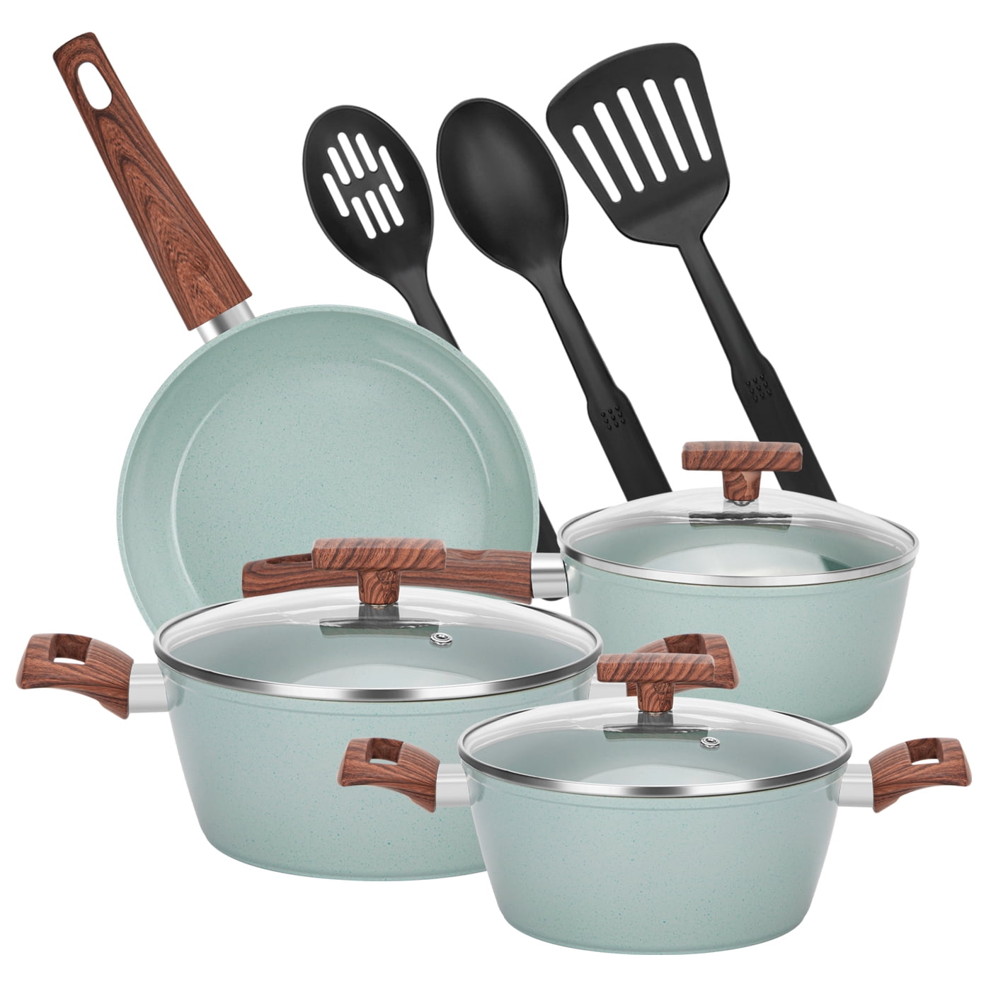 Chefchoice - Bateria Cocina Aluminio Granito Antiadherente Cacerolas 10pcs Agua