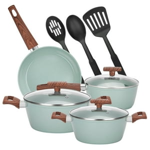 Chefchoice - Bateria Cocina Aluminio Granito Antiadherente Cacerolas 10Pcs Agua