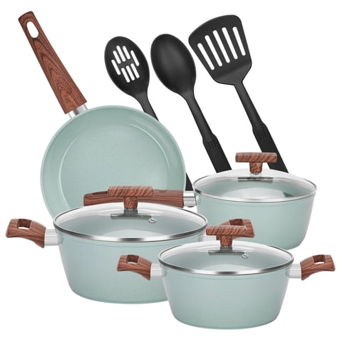 Chefchoice - Bateria Cocina Aluminio Granito Antiadherente Cacerolas 10Pcs Agua