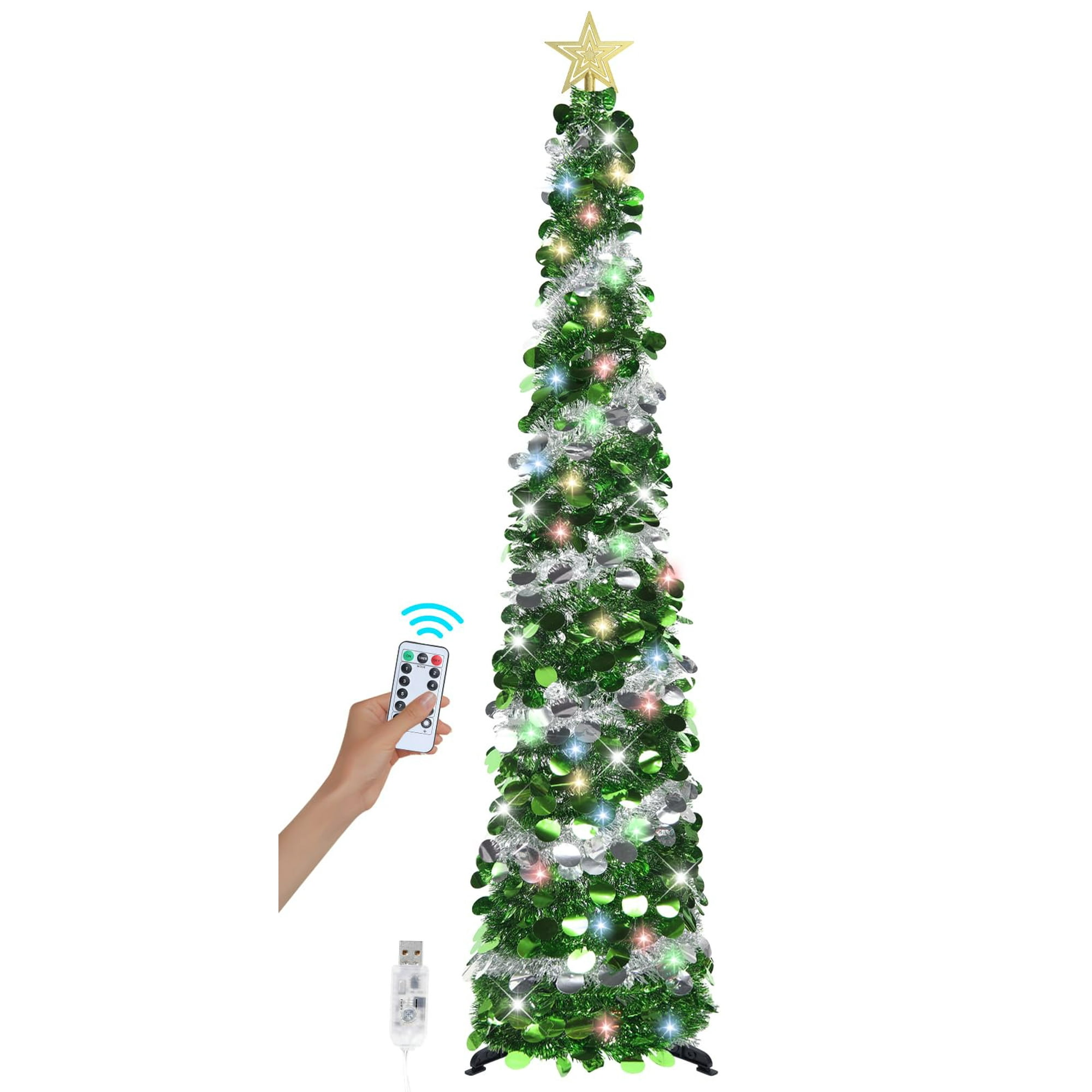 Árbol De Navidad Sintenill Desplegable De 6 Pies Con Temporizador, Luces Y Soporte