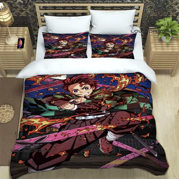 v1760 Bed Sheets Demon Slayer Printed Bedding Sets exquisite bed supplies set duvet cover bed comforter set bedding set luxury birthday gift 3-Piece Bedding Set (1 Duvet Cover + 2 Pillow Shams) Bed Sh