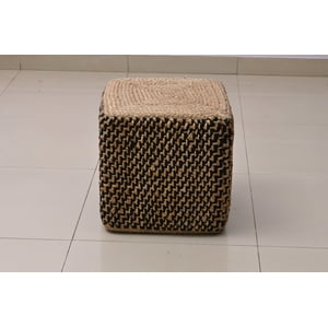 Decoghar - Puff Deco Puff Yute Natural/Negro Redondo Diseño Moderno Natural Rustico0,4X0,4 Mts
