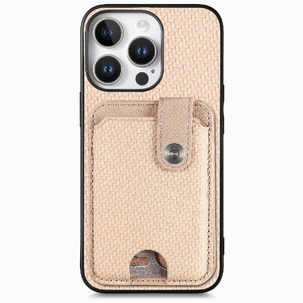 Funda Billetera Tejida para iPhone 16 Pro con Soporte y Tarjetero Beige