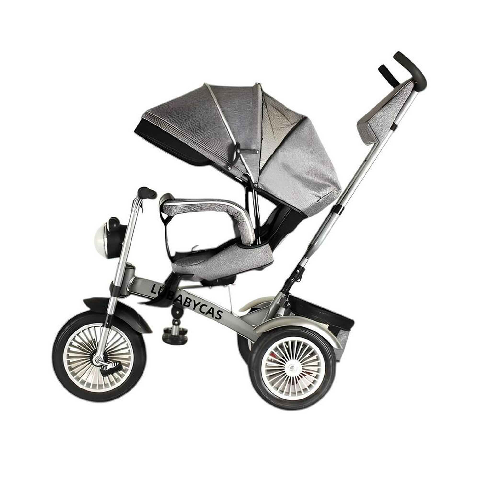 Triciclo Multifuncional 360° Con Foco De Luces Y Melodías Lubabycas Gris