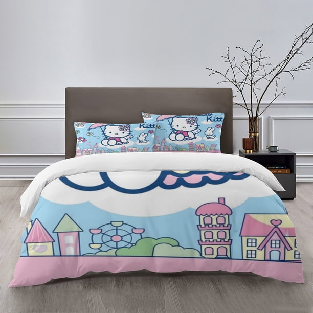 Hello Kitty Bedding Sets Bed Cartoon Duvet Cover Lightweight 3 Piece Bet Sets for Kids Boys Girls