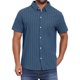 thumbnail image 1 of INSPIRE CHIC Camisas de Regreso a Clases para Hombres Cuello de Punta Manga Corta Botón Abajo Camisas Casuales de Rayas de Lino con Bolsillos L Azul Oscuro, 1 of 6