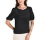 thumbnail image 4 of INSPIRE CHIC Blusa de Satén de Manga Corta con Escote Corazón para Mujer, Talla S, Negro, 4 of 6