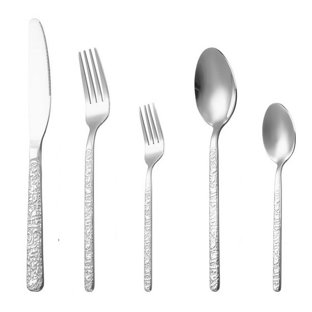 Juego de cubiertos de acero inoxidable de 5 piezas, servicio para 1, juego de cubiertos, tenedores, cucharas y cuchillos para la cocina del hogar.