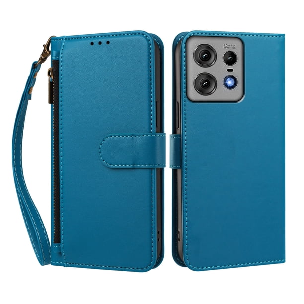 Funda Tipo Billetera para Motorola Moto Edge 50 pro 5G con Soporte y Bolsillo con Cierre Azul