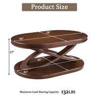 M&Ms - 44 Inch Wood Oval Coffee Table With X-Shaped Base,Cocktail Table With Open Storage, Sofa Center Table For Living Room, Home Office, Walnut