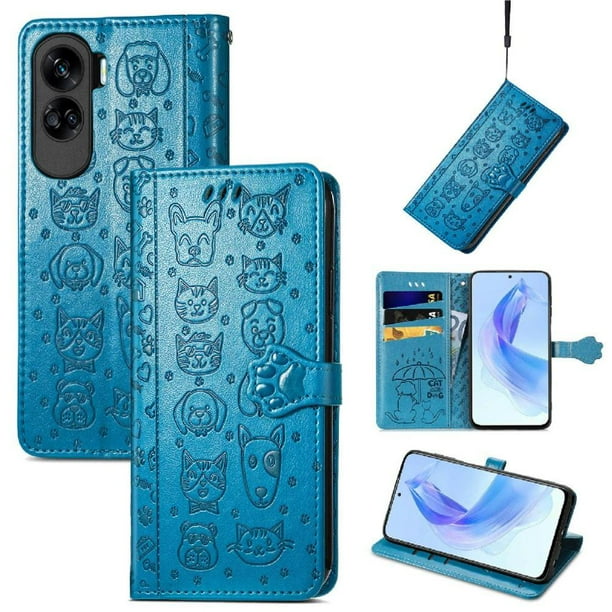 Funda Cartera FOXDOCK para Honor 90 Lite , Flip PU con Relieve de Gatos y Perros, Tarjetero y Soporte