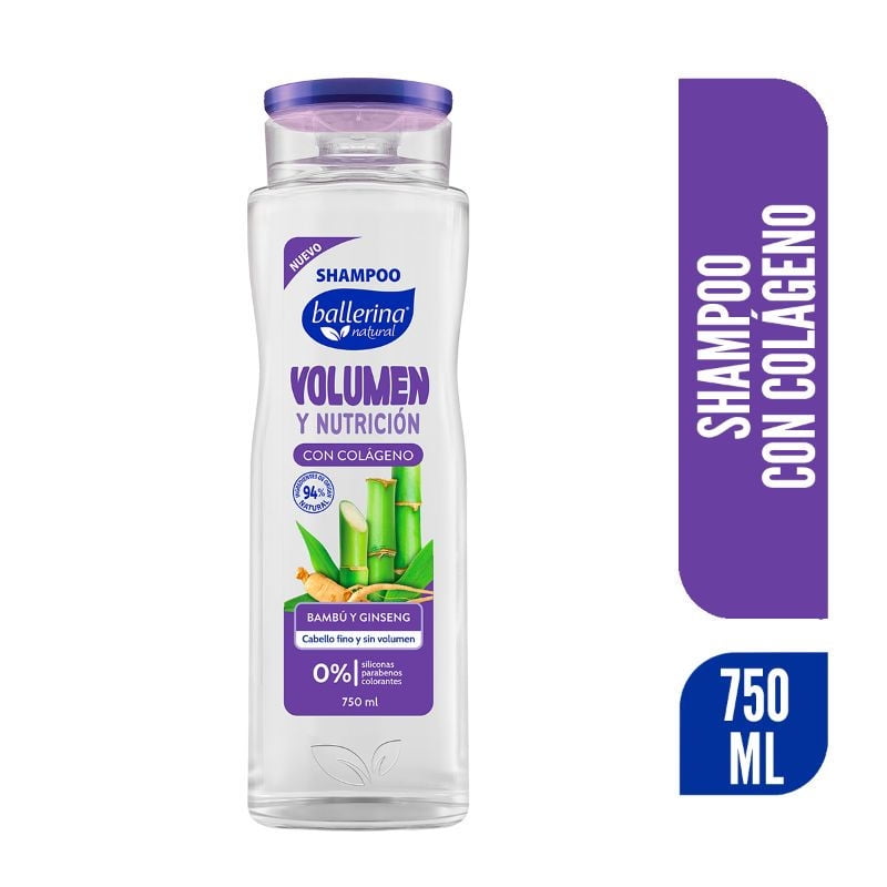 Shampoo Volumen Y Nutrición Con Colágeno 750 ml Ballerina