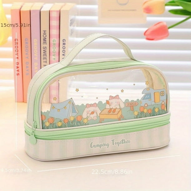 Waterproof Double-Layer Pen Case for Students - Large Capacity, Transparent, and Handheld