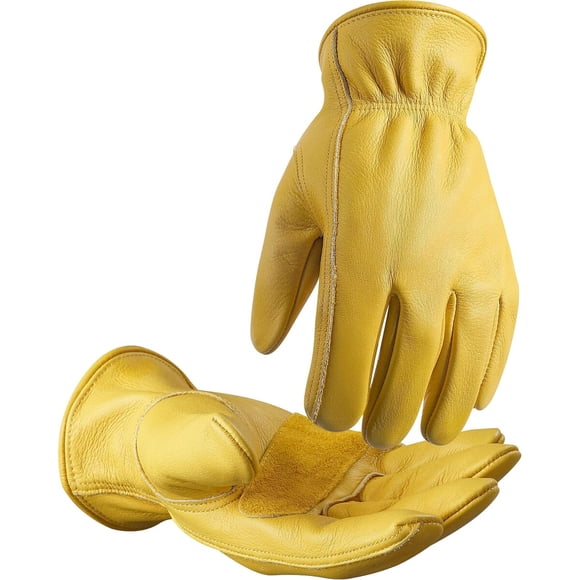 DULFINE Cowhide Leather Gardening Work Gloves for Men 1312