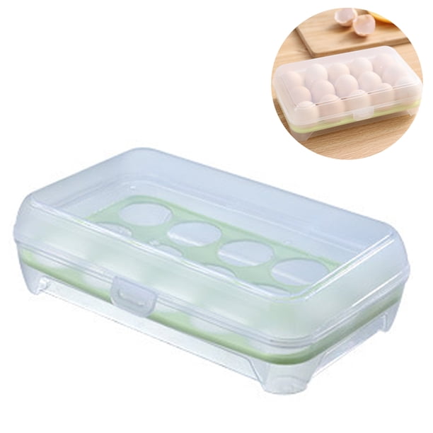 Huevera de plástico, bandeja para huevos rellenos con tapa, huevera portátil apilable para refrigerador con 15 ranuras para huevos, ideal para camping, nevera y cocina.