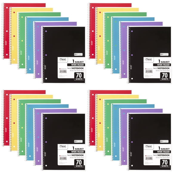 Cuaderno Mead Spiral de 1 tema a rayas de ancho, 70 hojas, 24 unidades