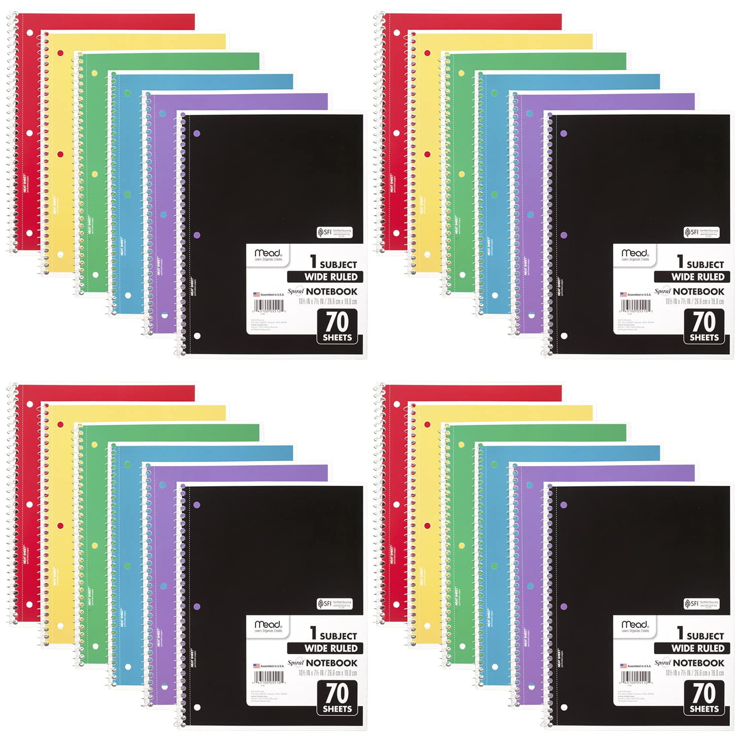 Cuaderno Mead Spiral De 1 Tema A Rayas De Ancho, 70 Hojas, 24 Unidades