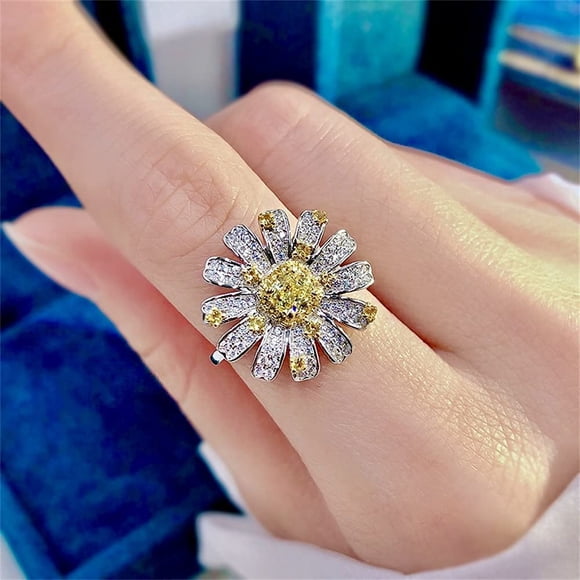 Anillo wth&oye de Plata con Citrino y Flor de Circonita de 3 ct