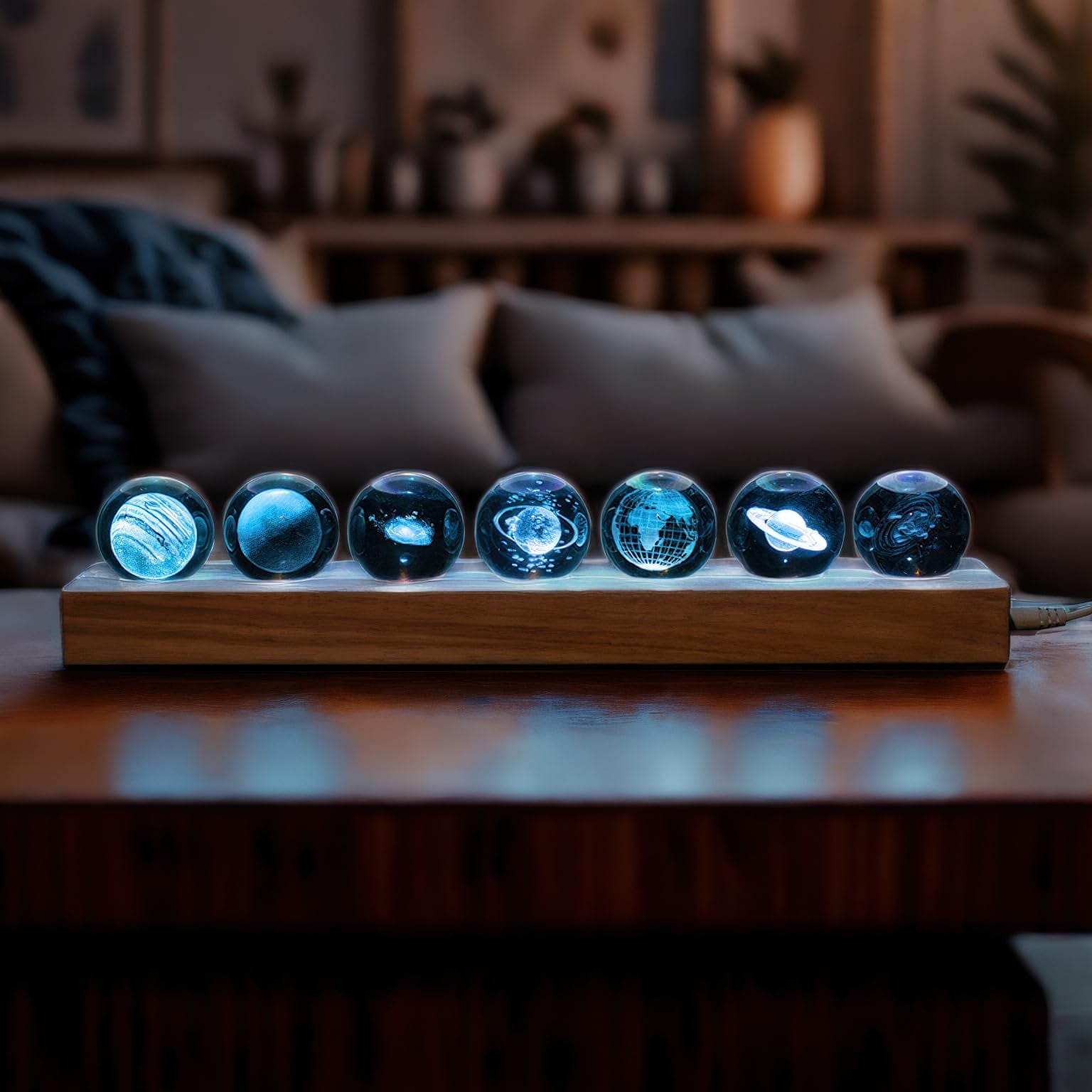 Luz Nocturna Noelwink Planet Crystal Ball, 7 Unidades Con Base Led