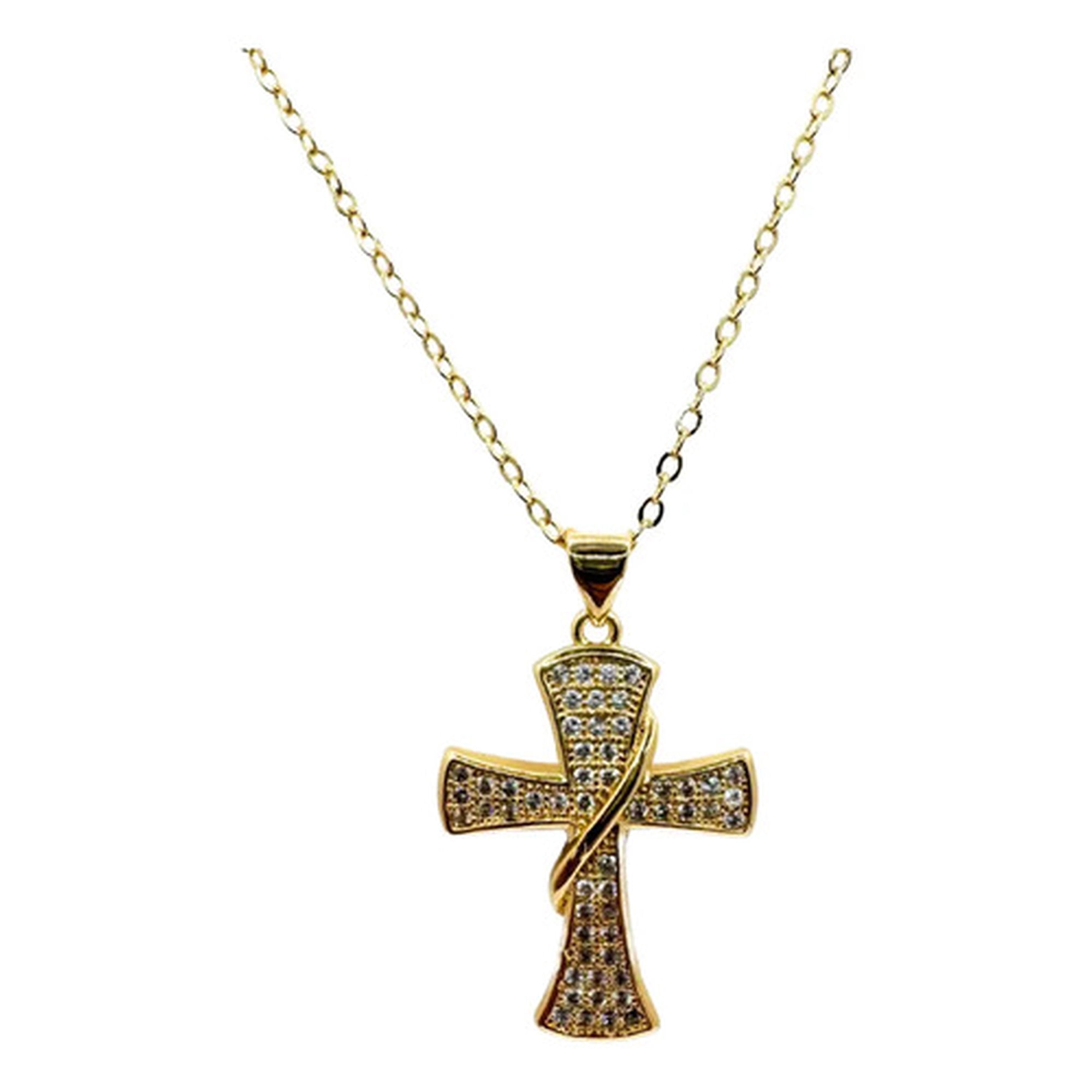 Marca - Collar Cruz Oro18k, Brillante Protección, Regalo Religioso Dorado
