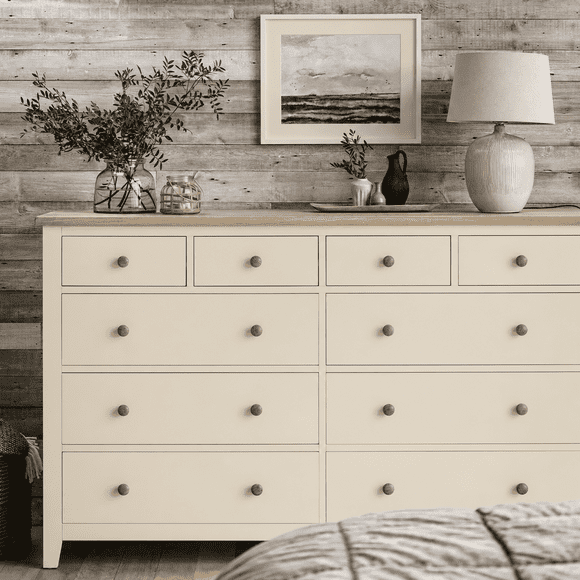 Cómoda de Madera 10 Cajones Máxima Capacidad de Almacenamiento - Beige - 180x40x90 cm