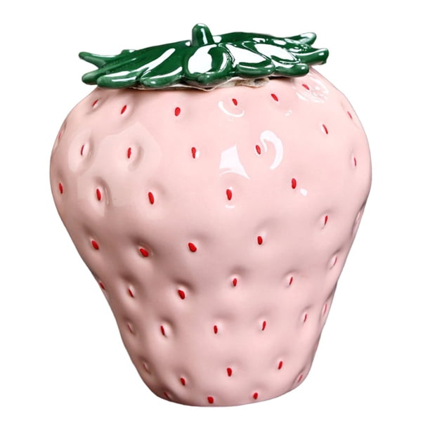 Pequeño tarro de cerámica, latas de té, contenedores con forma de fresa, lata portátil de almacenamiento de hojas de té, carrito de té para el hogar, rosa