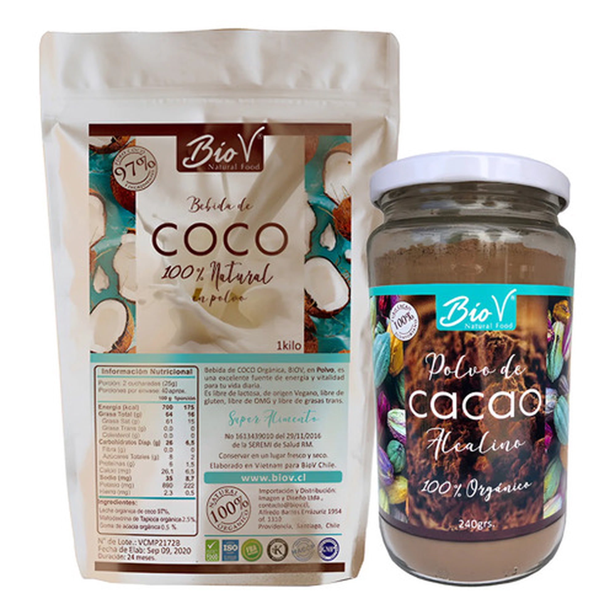 Biov - Leche De Coco 1 Kg + Cacao Alcalino 240gr Bio V